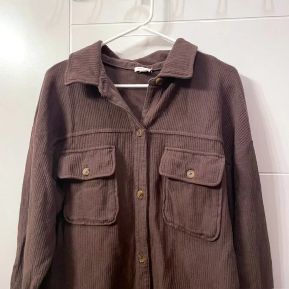 Anthropologie Pilcro Button Front Long Sleeve Shirt Dress Brown Medium